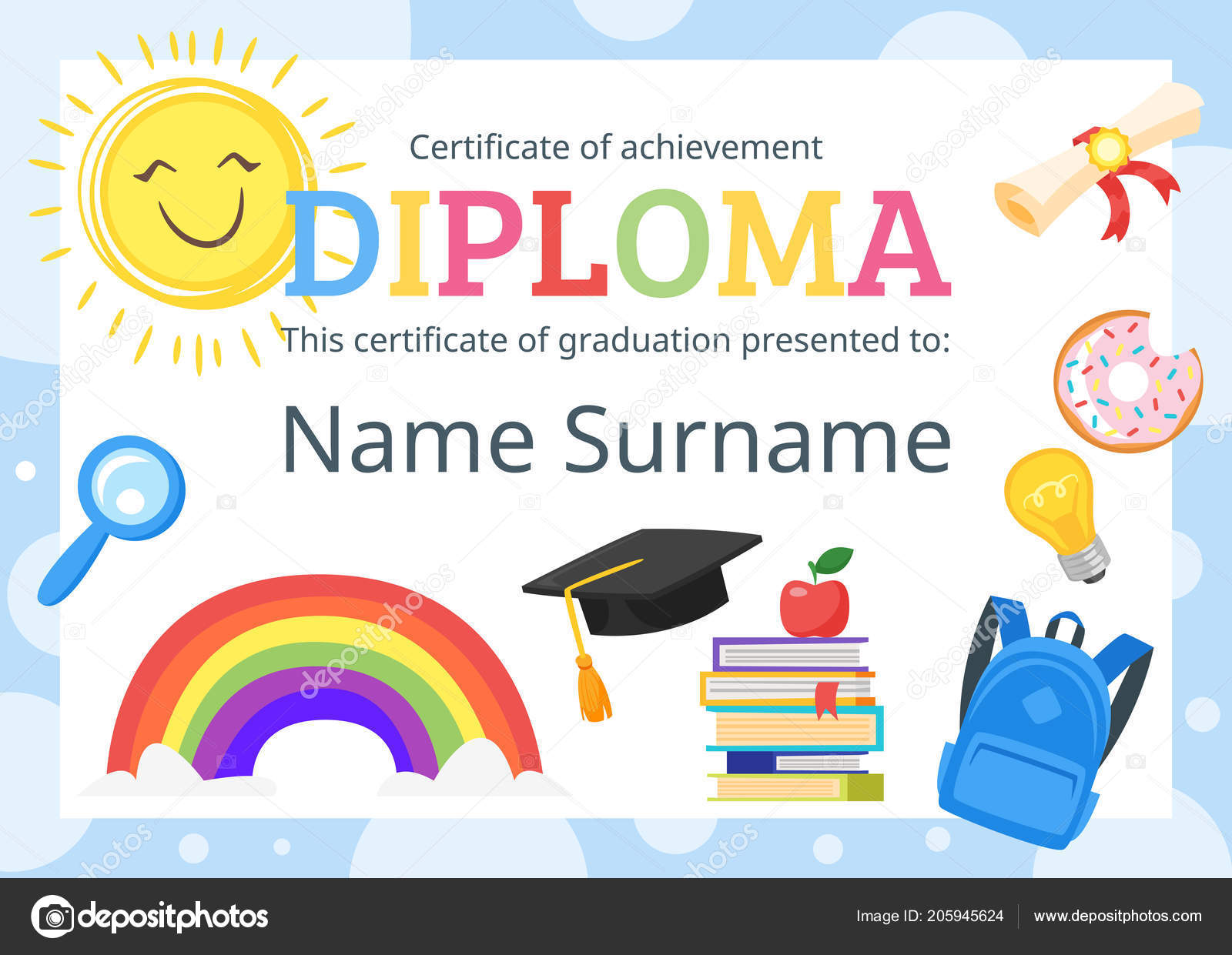 certificado de diploma de crianças para o pré escolar \u2014 vetor de