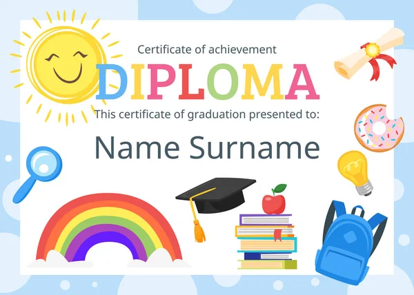 Kids diploma certificate for preschool — Stock Vector