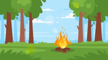 background with forest, camp fire clipart