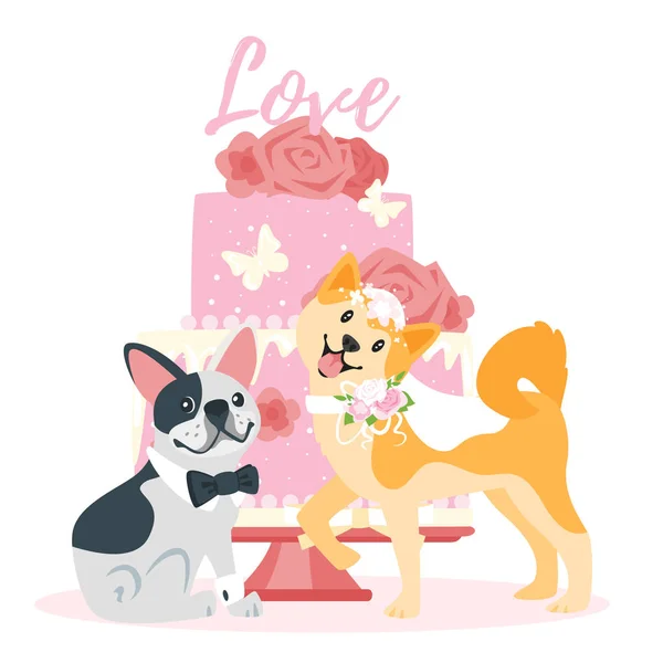 Wedding day illustration with dog — Stock Vector