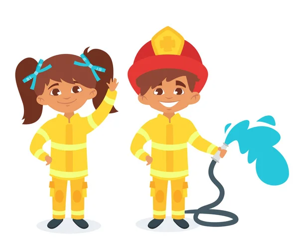 Crianças em uniforme de bombeiro — Vetor de Stock