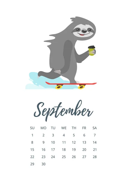 Setembro 2019 página do calendário do ano — Vetor de Stock