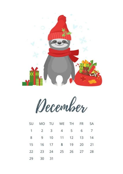 Декабрь 2019 года календарная страница — стоковый вектор