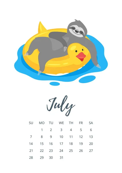 Juillet 2019 année calendrier page — Image vectorielle