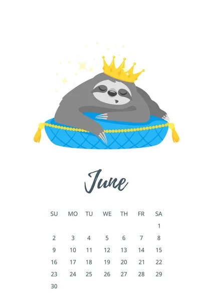 Juin 2019 année calendrier page — Image vectorielle