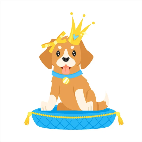 Altın taç köpek karakteri — Stok Vektör