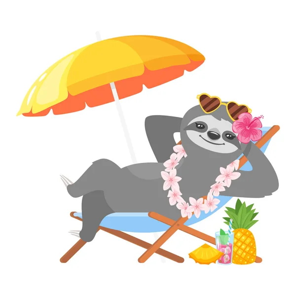 Персонаж ленивца отдыхает на пляже — стоковый вектор