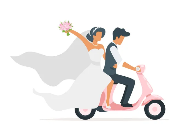 Skooter üzerinde yeni evliler — Stok Vektör