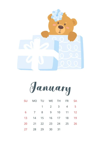 Милый медвежий календарь 2019 года — стоковый вектор