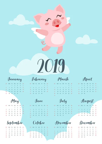 Щомісячний календар на 2019 рік — стоковий вектор