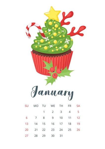 Календарь 2019 года с кексами — стоковый вектор