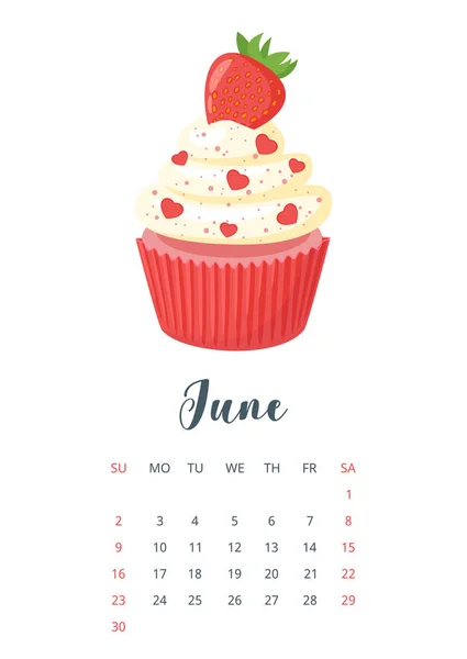 Kalender tahun 2019 dengan cupcake - Stok Vektor