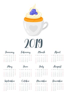 2019 yılı takvimi ile cupcake