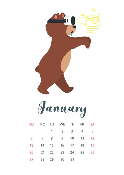 Urso pardo grizzly calendário — Vetor de Stock