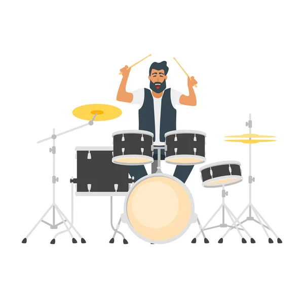 Young bearded drum musician — Stock Vector