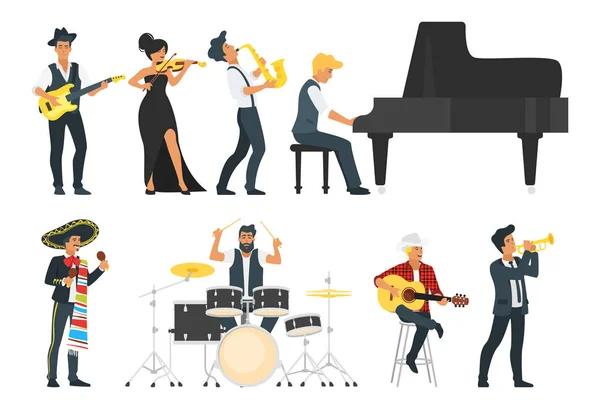 Young musician with different instrument — Stock Vector