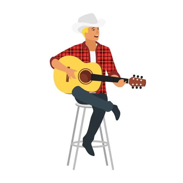 Chanteur de style country avec guitare — Image vectorielle