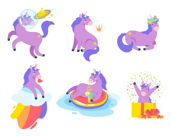 Lindo unicornio conjunto . — Archivo Imágenes Vectoriales