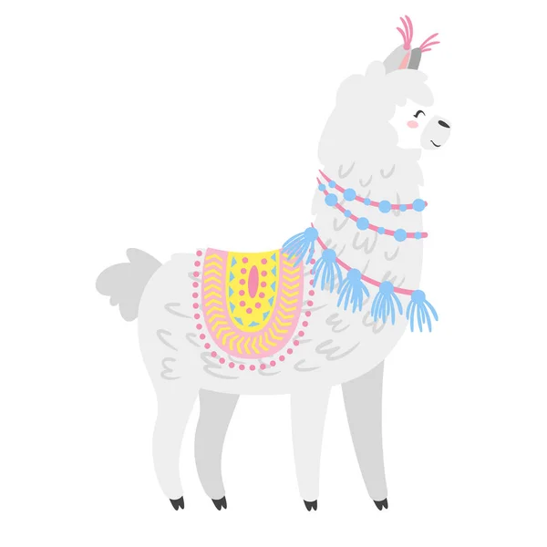 Lindo lama. Alpaca animal — Vector de stock