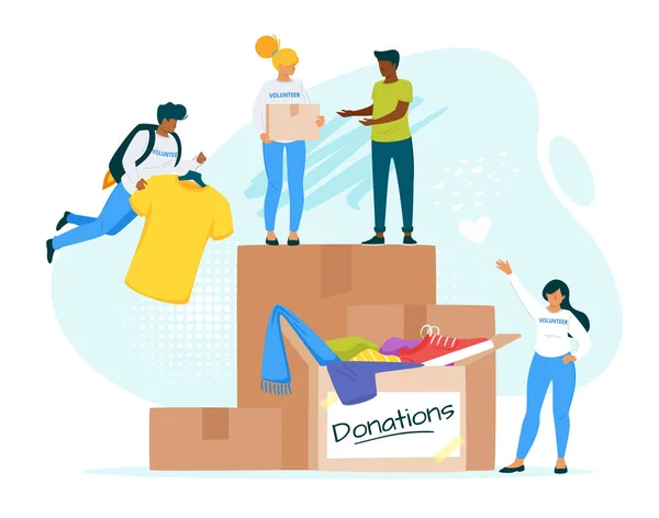 People donating clothes together flat vector illustration — Stock Vector