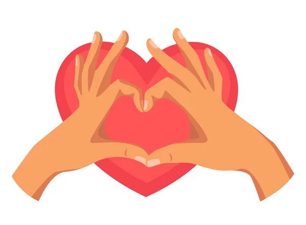 Mani che mostrano segno cardiaco piatto vettoriale illustrazione — Vettoriale Stock