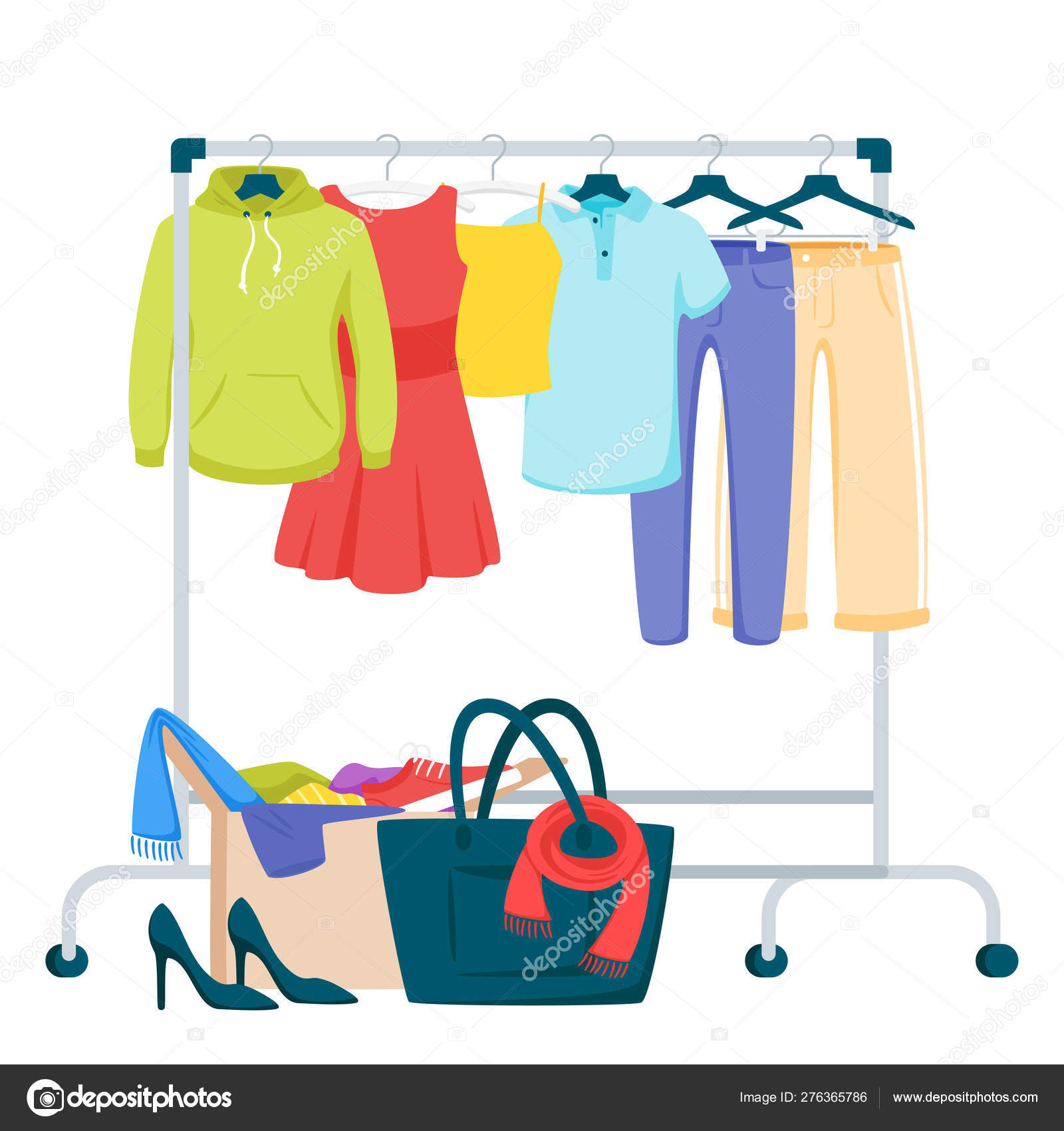 Clothes and accessories hanging on rack vector illustration Stock Vector by  ©tkronalter9.gmail.com 276365786