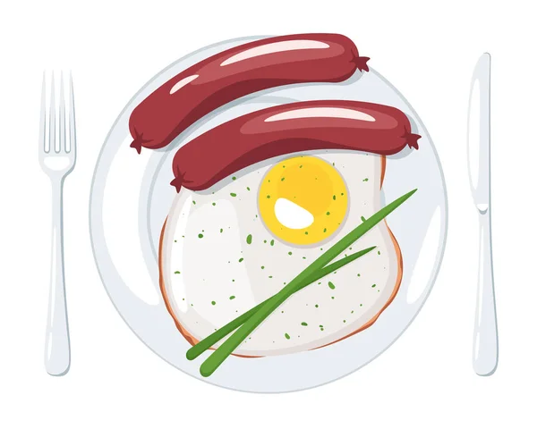 Kiełbaski i mączka jajeczka na ilustracji wektor płyty — Wektor stockowy