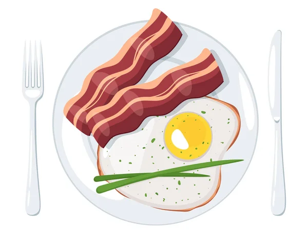 Stekt bacon och ägg måltid på plattan vektor illustration — Stock vektor