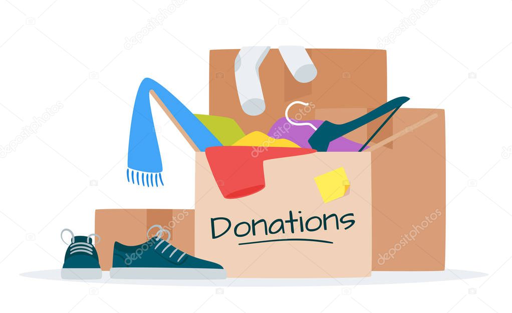 Clothes for donation flat vector illustration