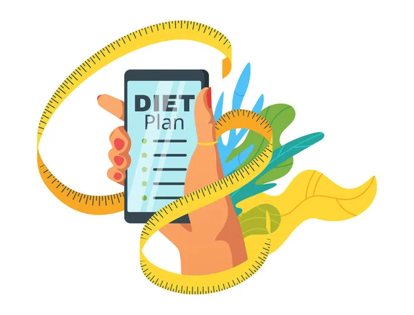 Plano de dieta aplicativo vetor plana modelo de banner web —  Vetores de Stock