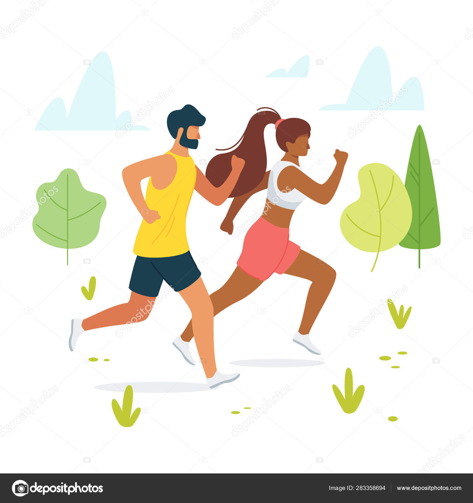 Jog, run, exercise in forest, woods flat vector illustration Stock Vector  Image by © #283358694