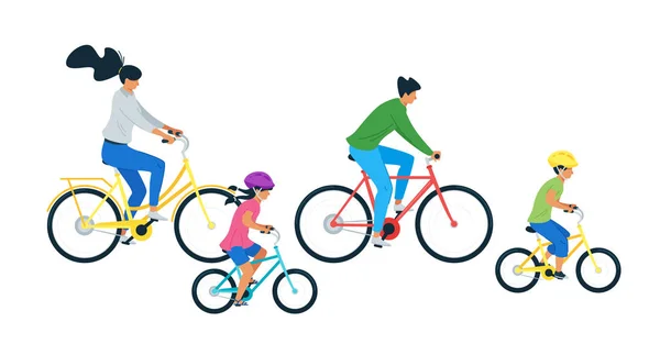 Família equitação bicicleta plana vetor ilustração — Vetor de Stock