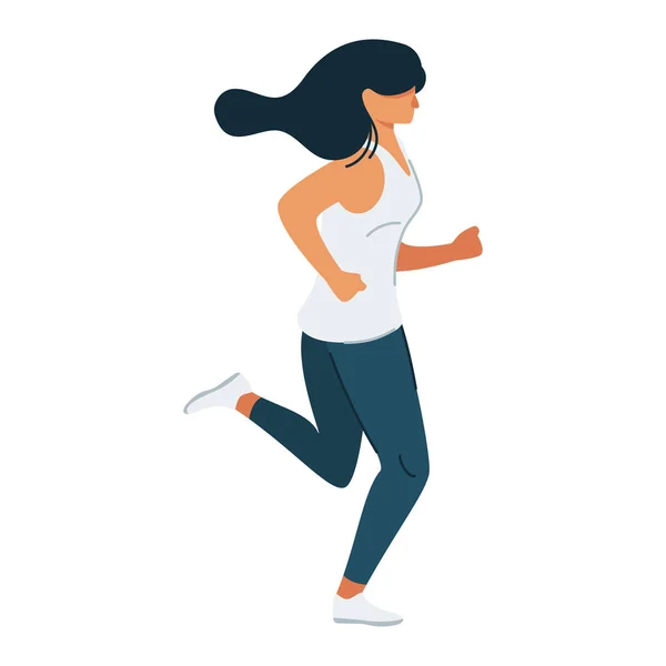 Correr corredor, mujer ejerciendo ilustración vectorial de dibujos animados — Vector de stock