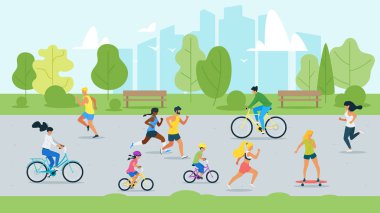 Park düz vektör illüstrasyon spor aktivitesi