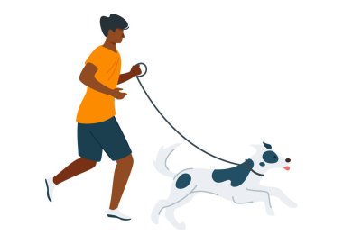 Köpek düz vektör illüstrasyon ile Çalışan adam