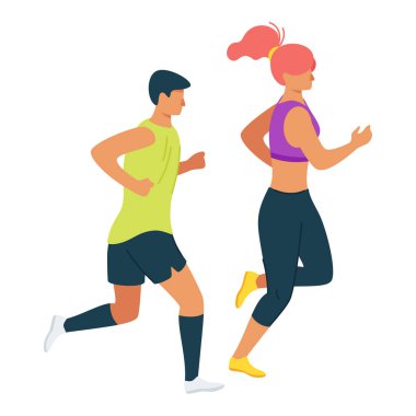 Çift egzersiz yapıyor, egzersiz rutin birlikte karikatür vektör illüstrasyon