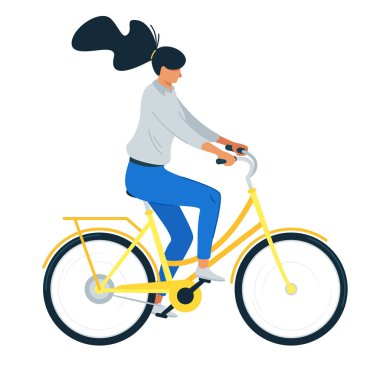 Bisiklete binen kadın düz vektör illüstrasyon