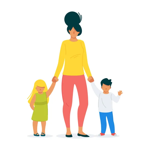 Casalinga, amorevole madre e bambini cartone animato vettoriale illustrazione — Vettoriale Stock