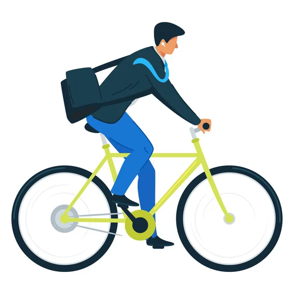 Affärsman ridning cykel platt vektor illustration — Stock vektor
