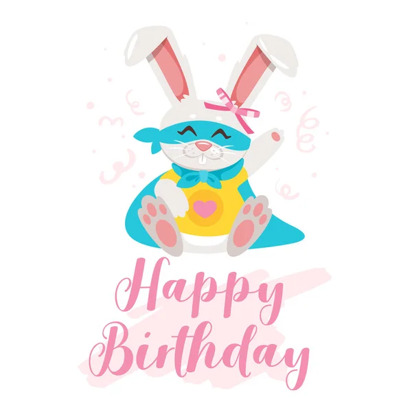 Happy Birthday card with bunny flat vector illustration — Stock Vector