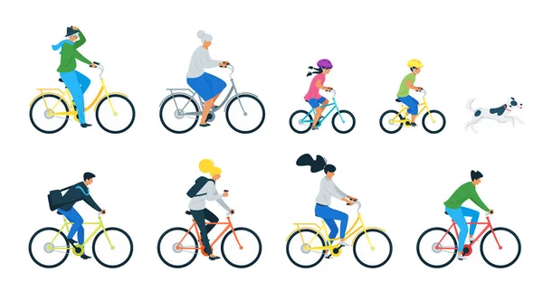 Fiets rijders platte vector illustraties set — Stockvector