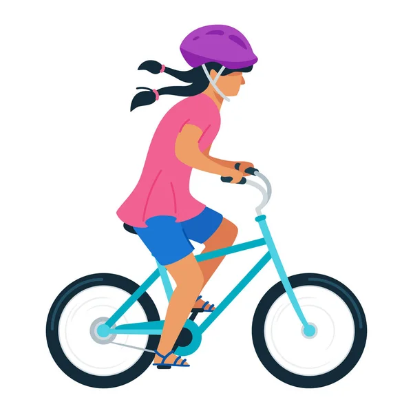Chica montar bicicleta plana vector ilustración — Vector de stock