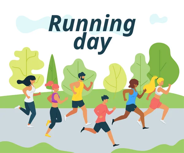 Running day flat vector illustration — Stock Vector