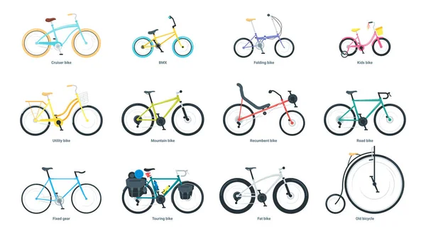 Ensemble d'illustrations vectorielles plates pour vélo — Image vectorielle