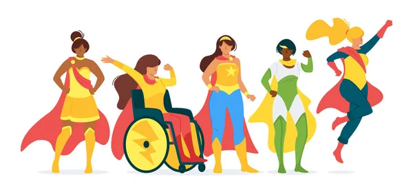 Superwomen płaski wektor ilustracja kolekcja — Wektor stockowy