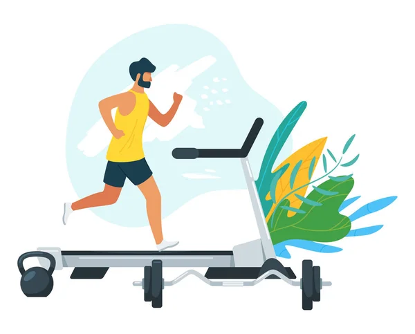Man running on motorized treadmill flat vector illustration — Stock Vector