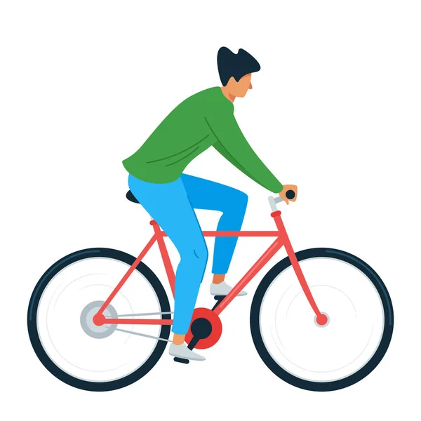 Jeune homme vélo vélo plat vecteur illustration — Image vectorielle