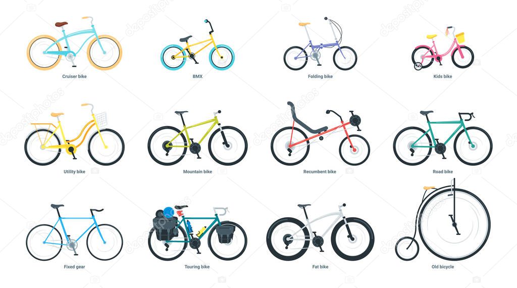 Bicycle flat vector illustrations set