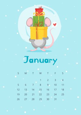 Ocak takvimi düz vektör şablonu