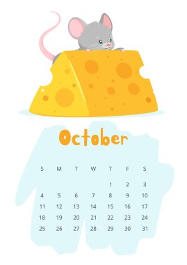 Ekim takvimi düz vektör şablonu